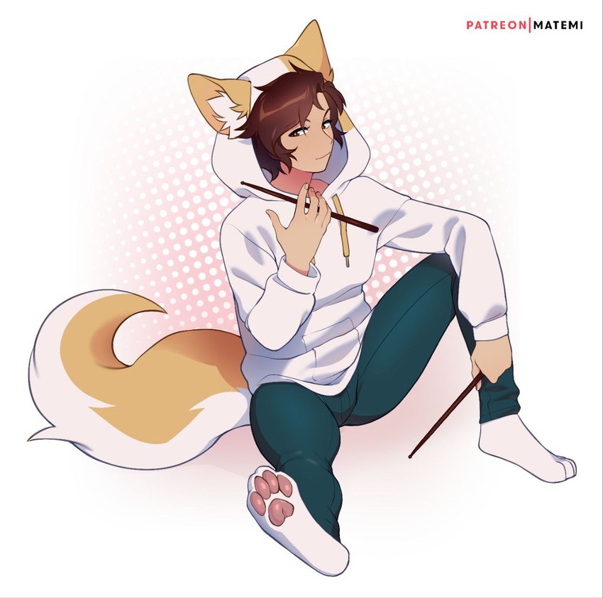 bottomwear brown_eyes brown_hair clothing denim denim_bottomwear denim_clothing drumstick_(musical) fluffy fluffy_tail hair hoodie jeans male pants pawpads paws solo tail topwear matemi scraps_(bigscraps) animal_humanoid canid canid_humanoid canine canis humanoid mammal mammal_humanoid wolf hi_res