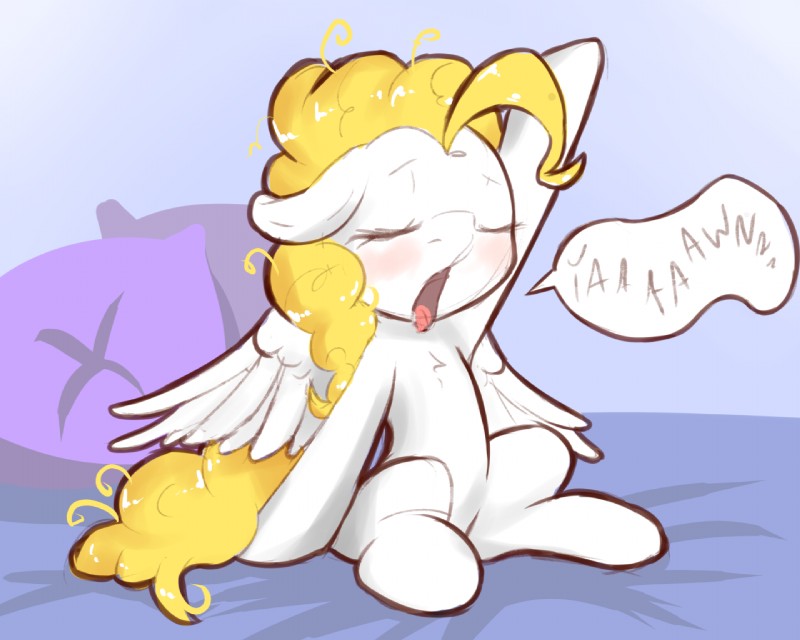 bed featureless_crotch female feral furniture open_mouth pre-g4 solo tongue tongue_out waking_up wings fearingfun hasbro mlp_g1 my_little_pony my_little_pony_'n_friends surprise_(pre-g4) equid equine horse mammal pony 5:4 digital_media_(artwork) sketch