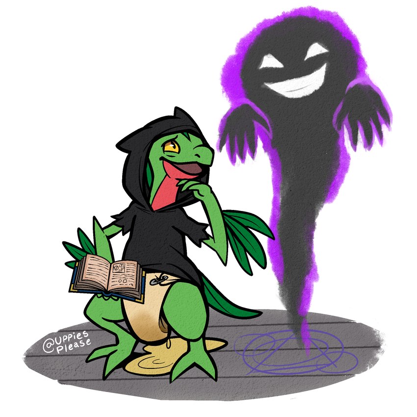 3_fingers 3_toes accident black_body black_clothing black_robe bodily_fluids book cloth_diaper clothed clothing countershade_body countershade_face countershade_neck countershading diaper diaper_fetish diaper_use duo evil_face evil_grin evil_look fantasy fear_peeing feet fingers floor floorboards genital_fluids ghostly glistening green_arms green_body green_face green_feet green_hands green_legs green_snout green_upper_jaw grey_safety_pin hallux holding_book holding_object hood_up hooded_robe leaf leaf_tail leaking_diaper leaves_on_body looking_at_another magic magic_circle magic_user male multicolored_body open_book open_mouth peeing purple_energy raised_arm red_body red_face red_lower_jaw red_snout red_throat robe runes safety_pin sagging_diaper scared scared_expression scared_face simple_background smile spell spellbook summoner summoning summoning_circle supernatural tail tan_cloth_diaper text toes torn_sleeves unclean_diaper urine urine_drip urine_pool urine_pooling used_diaper using_diaper wearing_diaper wet_diaper wetting wetting_diaper white_background white_eyes white_mouth wizard_robe wood wood_floor worried worried_face worried_look yellow_eyes uppies_please dungeons_and_dragons hasbro nintendo pokemon wizards_of_the_coast dino_evergreen fan_character evil_spirit_(entity) generation_3_pokemon ghost grovyle pokemon_(species) reptile scalie spirit 1:1 artist_name digital_drawing_(artwork) digital_media_(artwork) hi_res
