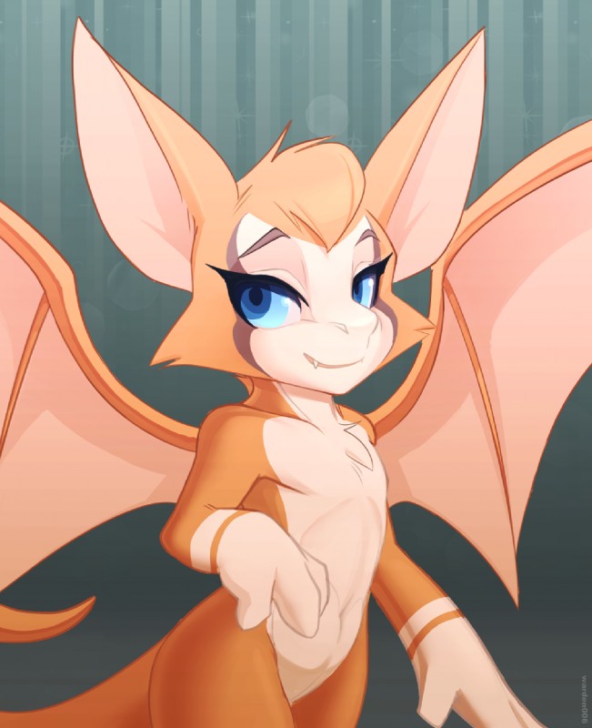 anthro blue_eyes chest_tuft female flat_chested fur looking_aside looking_at_viewer membrane_(anatomy) membranous_wings orange_body orange_fur smile solo tuft wings warden006 dust:_an_elysian_tail fidget_(elysian_tail) bat mammal nimbat 2017 hi_res