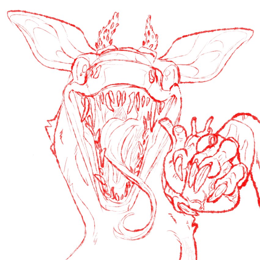 anthro claws creepy_smile forked_tongue gore male mouth_shot open_mouth sharp_teeth simple_background smile solo teeth tongue white_background axidtripp tim_the_synx synx 1:1 absurd_res hi_res sketch