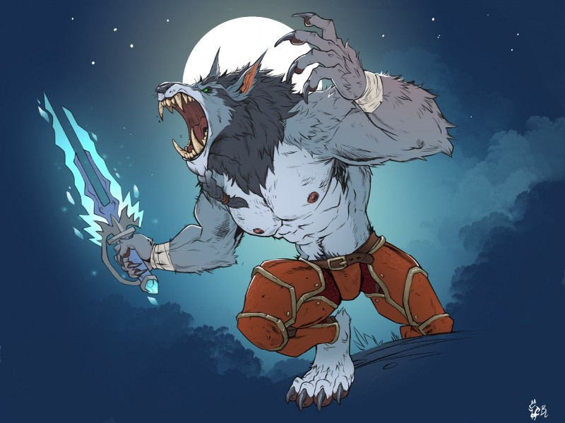 abs anthro armpit_hair body_hair clothed clothing hair male melee_weapon muscular muscular_anthro muscular_male nipples solo sword topless weapon badcoyote blizzard_entertainment warcraft canid mammal were werecanid worgen 2018 digital_media_(artwork) hi_res