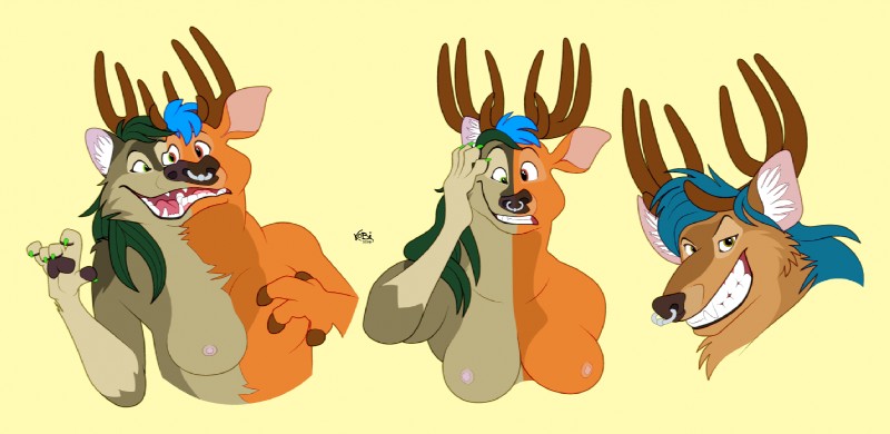 absorption_vore anthro anthro_on_anthro antlers breasts conjoined duo facial_piercing female fusion horn male male/female merging nose_piercing nose_ring piercing ring_piercing sequential stuck_together transformation vore kobi_lacroix canid canine canis deer hybrid mammal wolf