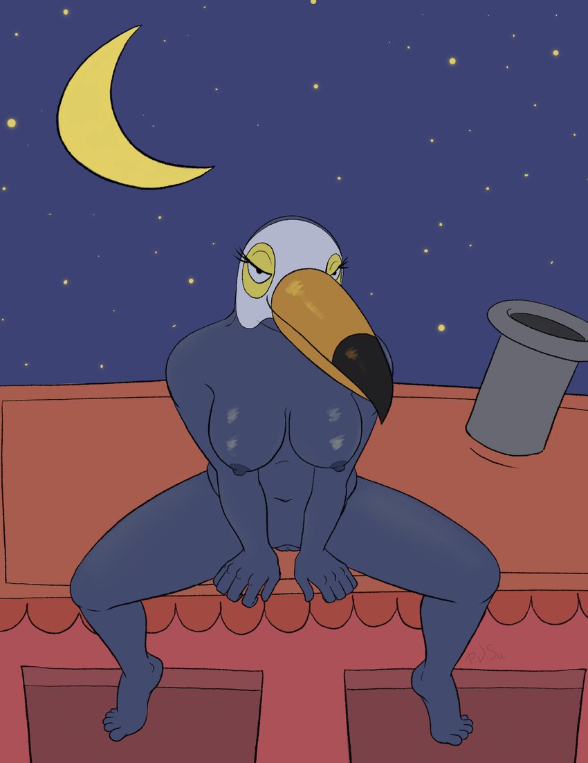 anthro beak blue_body breasts erotica female genitals looking_at_viewer night nipples pussy solo p.v.su netflix tuca_and_bertie tuca_(tuca_and_bertie) avian bird toucan absurd_res hi_res