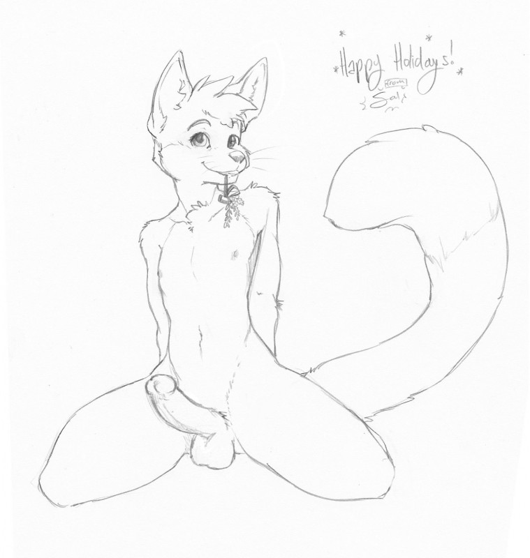 anthro athletic athletic_anthro athletic_male balls biped black_nose erection genitals humanoid_genitalia humanoid_penis kissing_bough kneeling looking_at_viewer male mistletoe navel nude penis plant simple_background solo tail teeth text whiskers white_background mustachemutt happy_holidays imeow canid canine felid hybrid mammal english_text hi_res monochrome sketch