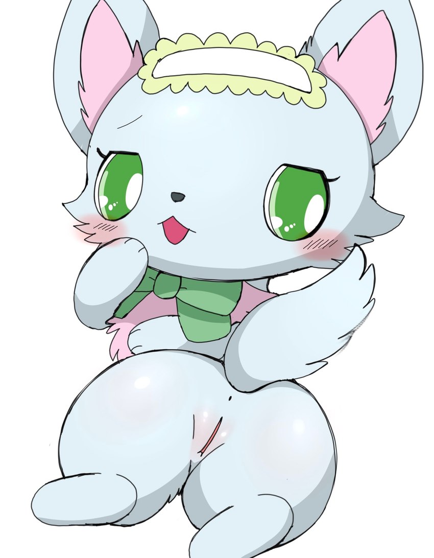 anus blush bow_ribbon butt female female_feral feral fur genitals green_body green_eyes green_fur looking_at_viewer looking_back looking_back_at_viewer presenting presenting_hindquarters presenting_pussy pussy simple_background solo white_background azuo jewelpet sanrio sega sega_fave milky_(jewelpet) chinchilla chinchillid mammal rodent hi_res