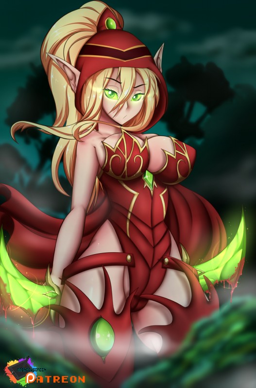 big_breasts breasts clothed clothing eyewear female green_eyes hair looking_at_viewer melee_weapon not_furry outside solo weapon white_hair rainbowscreen blizzard_entertainment warcraft valeera_sanguinar blood_elf elf humanoid mammal 2016 absurd_res digital_media_(artwork) hi_res shaded