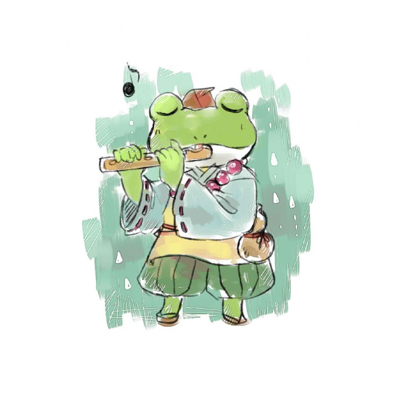 anthro clothing eyes_closed hat headgear headwear kemono male musical_note musical_symbol simple_background solo symbol white_background s_mino930 nintendo star_fox slippy_toad amphibian frog 1:1 2017