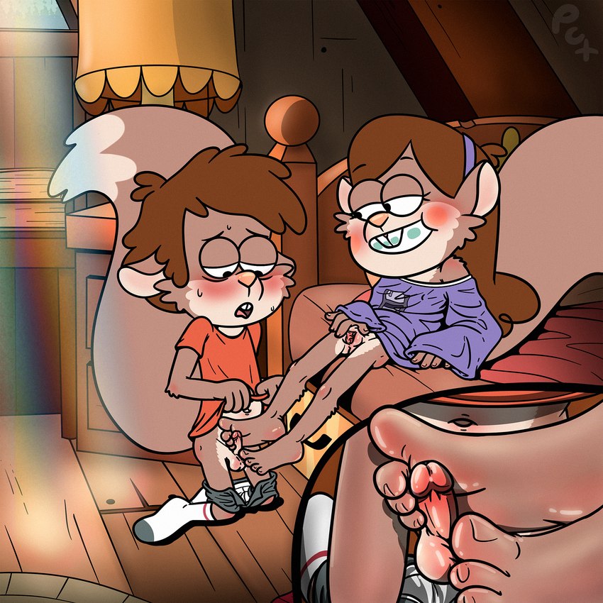 alternate_species anthro blush bodily_fluids buckteeth clothing erection feet female feral foot_fetish foot_play footjob genitals looking_pleasured male nightgown nude penis pussy sex shirt sitting smile sweat tail teeth topwear young young_female young_male pux disney gravity_falls dipper_pines mabel_pines mammal rodent sciurid tree_squirrel 1:1 2025 hi_res brother_(lore) brother_and_sister_(lore) incest_(lore) sibling_(lore) sister_(lore)