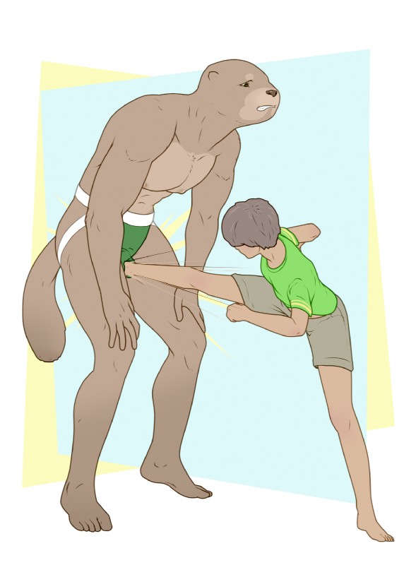 anthro attack ballbusting bottomwear clothed clothing cock_and_ball_torture control_bestow_therapy crotch_attack crotch_kick duo genital_torture jockstrap kick kicking_balls male pain shirt shorts topless topwear underwear 9x9 human mammal mustelid otter hi_res father_(lore) father_and_child_(lore) father_and_son_(lore) parent_(lore) parent_and_child_(lore) parent_and_son_(lore) son_(lore)