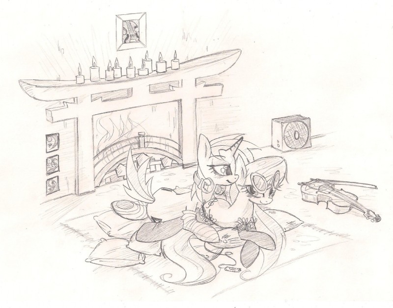 bowed_string_instrument candle clothing cutie_mark duo electronics eyewear female female/female feral fire fireplace footwear glasses headphones holding_object horn inside legwear lying musical_instrument portable_music_player quadruped romantic romantic_ambiance romantic_couple socks string_instrument tail torii violin skutchi friendship_is_magic hasbro my_little_pony mythology octavia_(mlp) vinyl_scratch_(mlp) earth_pony equid equine horse mammal mythological_creature mythological_equine pony unicorn 2013 black_and_white hi_res monochrome sketch