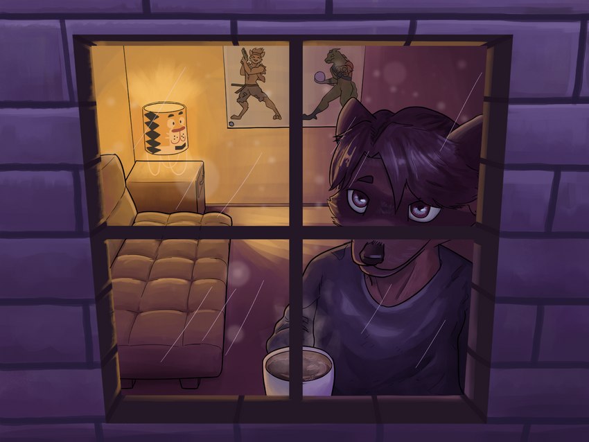 anthro beverage bodily_fluids candy chocolate container cup dessert food fur hot_chocolate illuminated male mug perspective_shot poster solo staring_up steam sweat window gazuki epic_games fortnite dire_(fortnite) hybrid_(fortnite) mammal procyonid raccoon 4:3 hi_res warm_colors