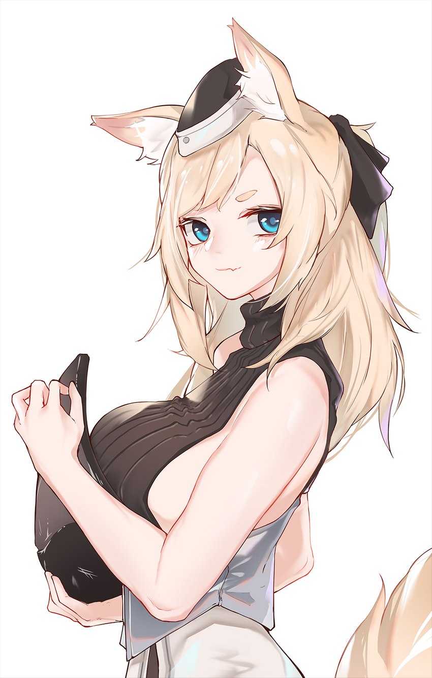 blonde_hair blue_eyes breasts clothed clothing female fluffy fluffy_tail fur hair hat headgear headwear inner_ear_fluff long_hair smile solo tail tuft undressing white_body white_fur yellow_body yellow_fur inniyik arknights hypergryph studio_montagne whislash_(arknights) animal_humanoid equid equid_humanoid humanoid mammal mammal_humanoid 2020 hi_res