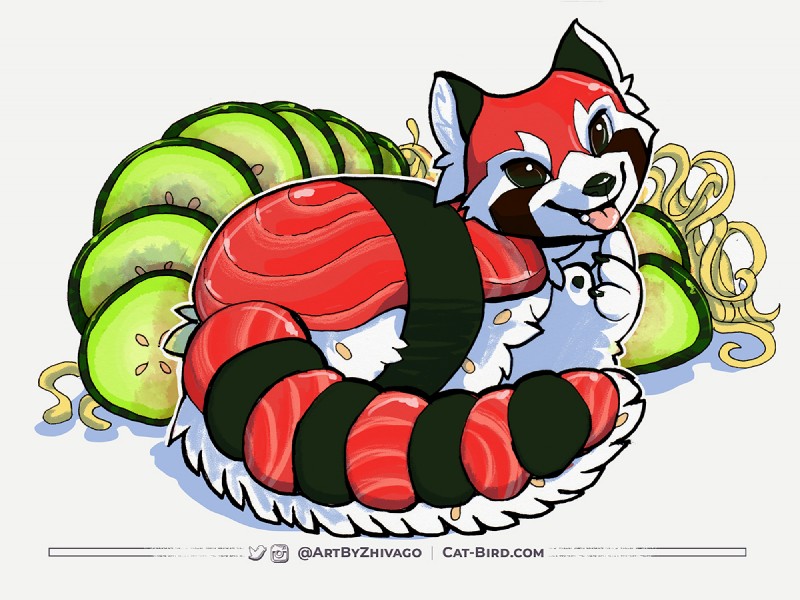 food nori solo sushi zhivago_(artist) sushi-tomodachi sushitomodachi ailurid food_creature mammal red_panda