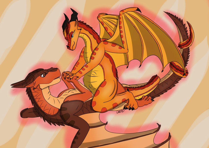 ambiguous_penetration dominant dominant_female duo female feral fully_inside male male/female penetration penile pinned tail vore xenopony456 mythology wings_of_fire clay_(wof) peril_(wof) dragon mudwing_(wof) mythological_creature mythological_scalie scalie skywing_(wof) absurd_res hi_res