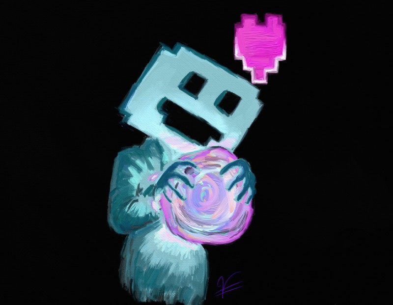 ambiguous_gender black_background energy_sphere heart_symbol holding_object not_furry simple_background smile solo vyking nicalis vvvvvv captain_viridian humanoid unknown_species