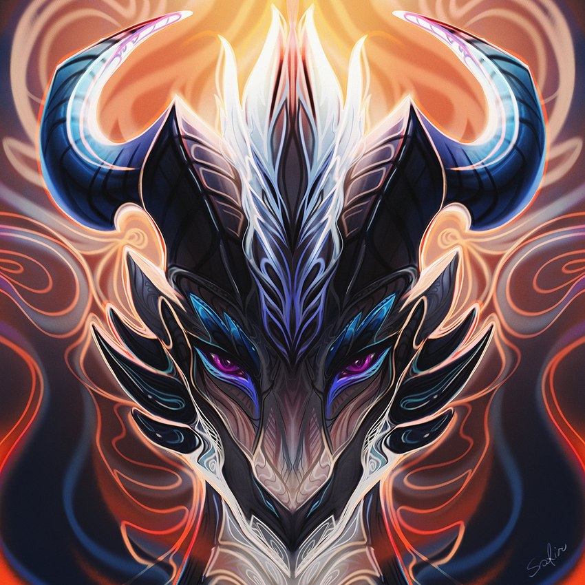 front_view horn looking_at_viewer purple_eyes solo spines safiru mythology dragon mythological_creature mythological_scalie scalie 1:1 2022 digital_media_(artwork) digital_painting_(artwork) headshot_portrait hi_res portrait