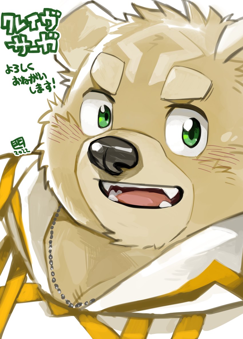 anthro black_nose green_eyes kemono male solo text kita_9999 crave_saga gabu_(crave_saga) bear mammal 2022 absurd_res hi_res japanese_text portrait