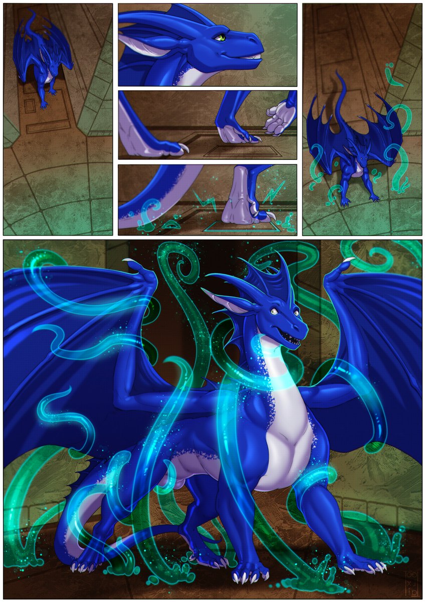 balls belly blue_body border feral genitals male solo tail tentacles white_belly white_border kalimah neverneverland mythology firondraak dragon mythological_creature mythological_scalie scalie comic hi_res