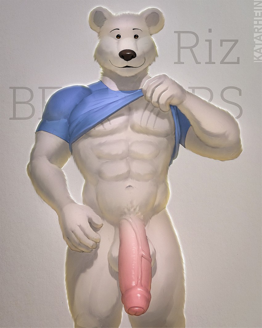 abs big_penis bottomless clothed clothing clothing_lift flaccid foreskin genitals humanoid_genitalia humanoid_penis male muscular muscular_male navel pecs penis shirt shirt_lift solo topwear vein veiny_penis katarhein beastars riz_(beastars) bear brown_bear mammal ursine 4:5 hi_res