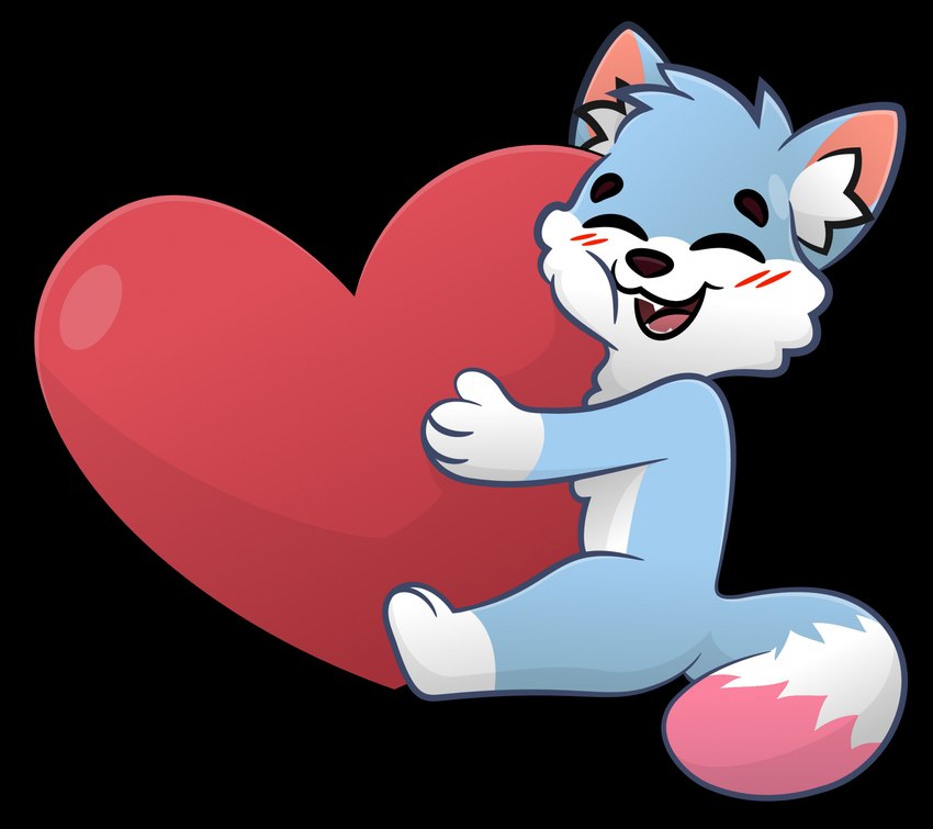 anthro blue_body blue_fur blush butt chibi cuddling dipstick_tail fur heart_symbol hug love male markings open_mouth paws pink_body pink_fur pink_tail_tip shy smile solo tail tail_markings white_body white_fur white_paws alexumka umkashka canid canine canis domestic_cat domestic_dog felid feline felis fox mammal wolf alpha_channel hi_res