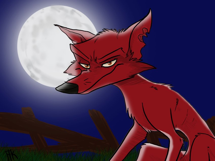 black_nose brown_eyes feral full_moon fur grass looking_at_viewer male moon night notched_ear plant red_body red_fur skinny solo fairytalekitty barnyard_(series) nickelodeon dag_(barnyard) canid canine canis coyote mammal 2014 4:3