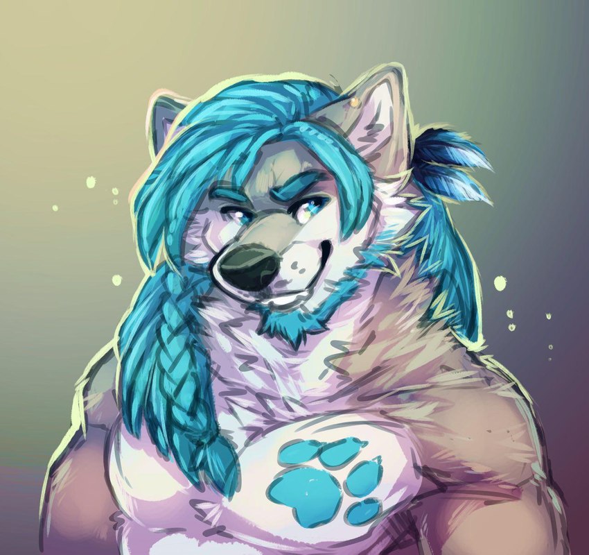 anthro facial_hair male pecs solo conditional_dnp garnetto nightwind canid canine canis mammal wolf hi_res icon