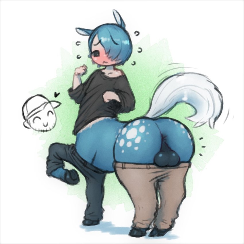 anus backsack balls balls_focus blue_body blue_fur blue_hair butt clothed clothed_taur clothing embarrassed femboy fur genitals hair looking_at_viewer looking_back male offscreen_character partially_clothed krocodilian lonely_cri european_mythology greek_mythology mythology owen_(lonely_cri) centaur equid equid_taur equine humanoid_taur mammal mammal_taur taur 1:1