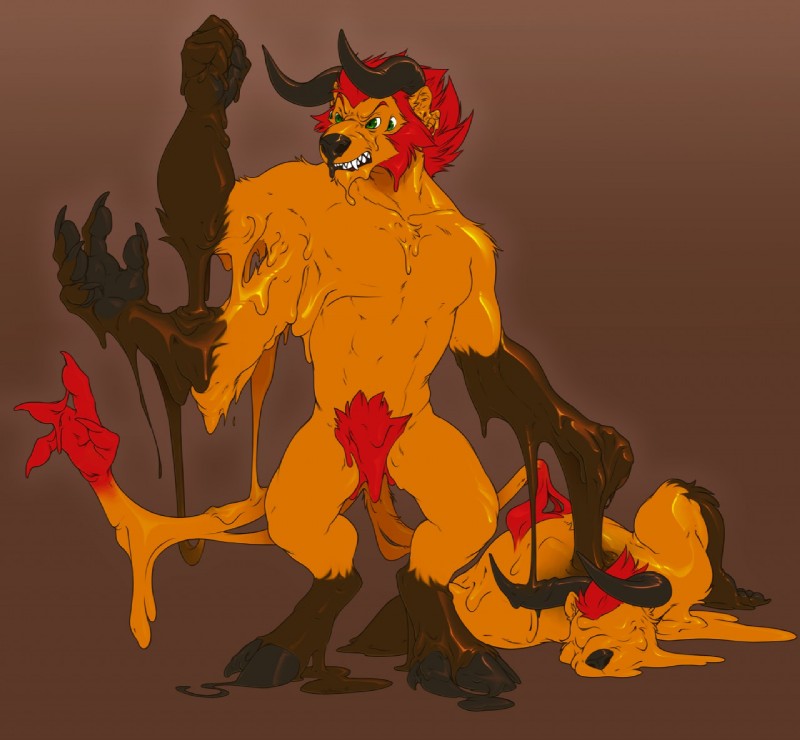 anthro male melting multi_arm multi_limb multifur transformation neltruin crashb bovid bovine cattle felid goo_creature hybrid lion mammal pantherine