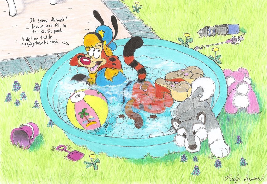 anthro anus backyard ball beach_ball clothed clothing daffodil_(flower) feces feet flower hair inflatable long_hair looking_at_viewer lying male offscreen_character on_front partially_clothed partially_submerged plant plushie police police_uniform pool pool_toy pooping raised_tail scatplay solo spread_anus spreading tail toy uniform wrinkled_feet wrinkles rufe_squirrel bonkers_(series) disney bonkers_d._bobcat bobcat felid feline lynx mammal hi_res traditional_media_(artwork)