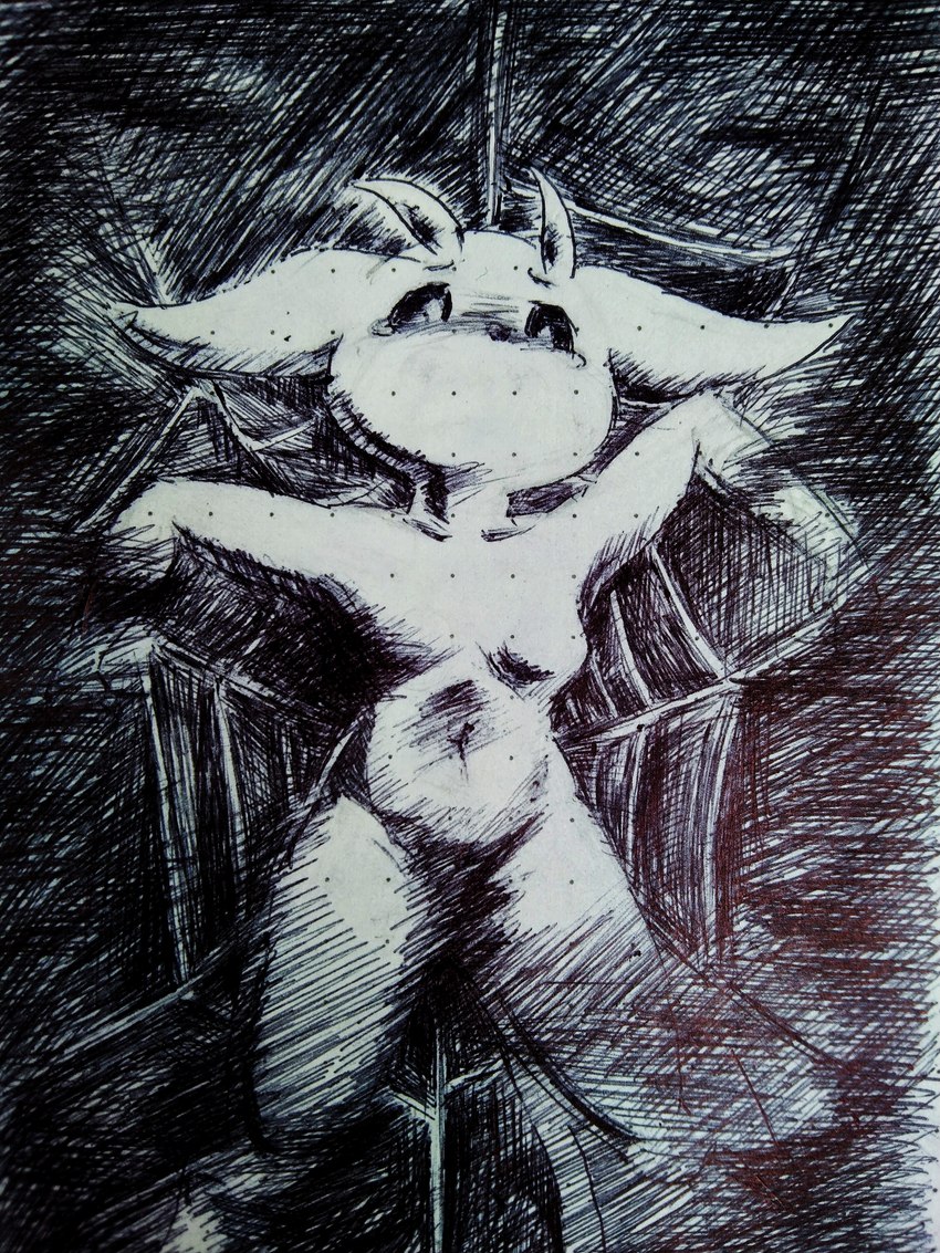 anthro bodily_fluids crying darkness entangled female solo tears trapped white_body strawbdragon microsoft ori_(series) xbox_game_studios ori_(ori) guardian_spirit 3:4 absurd_res black_and_white hi_res monochrome traditional_media_(artwork)