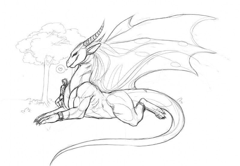 duo feral heart_symbol male plant tail tree starsoul european_mythology mythology andrus deity dragon human mammal mythological_creature mythological_scalie scalie western_dragon line_art monochrome sketch