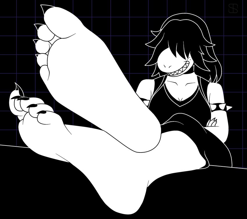 5_toes anthro barefoot big_feet biped breasts capri_pants claws feet female foot_focus hair humanoid_feet humanoid_hands long_hair non-mammal_breasts plantigrade soles solo toe_claws toes sonictemperance deltarune undertale_(series) susie_(deltarune) reptile scalie absurd_res hi_res