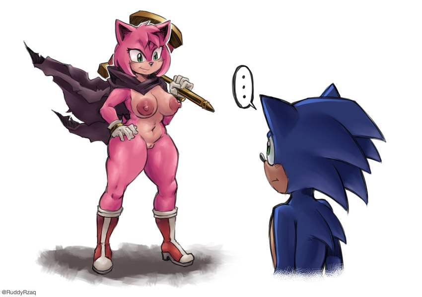 anthro big_breasts blue_body boots breasts cape clothing duo female female_anthro footwear fur hair hammer male male/female male_anthro nipples nude pink_hair shoes simple_background thick_thighs tools ruddyrzaq sega sonic_the_hedgehog_(film) sonic_the_hedgehog_(series) amy_rose sonic_the_hedgehog eulipotyphlan hedgehog mammal absurd_res hi_res