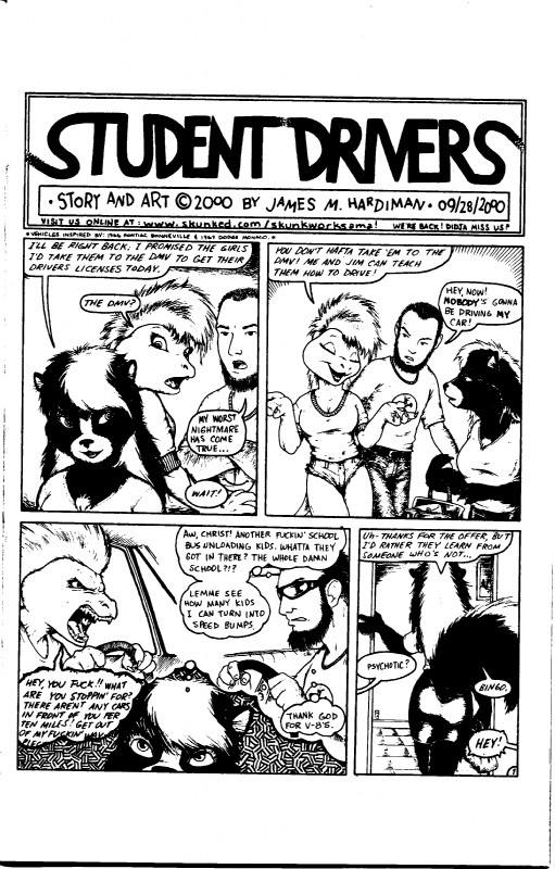 anthro breasts cleavage clothed clothing dialogue eyewear female fur group hair mature_anthro mature_female profanity skimpy sunglasses tail text james_m_hardiman desiree_(jmh) jim_(jmh) valencia_(jmh) human lizard mammal mephitid reptile scalie skunk 2000 absurd_res black_and_white comic english_text hi_res monochrome mother_(lore) parent_(lore)