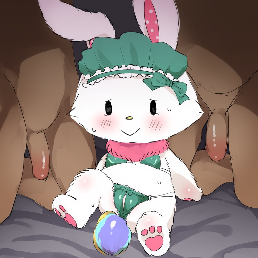 anthro anus bedding bikini chibi clothing duo female female_on_human forced group headgear headwear human_on_anthro imminent_rape interspecies kneeling male male_on_anthro mascot nude pawpads paws plushie sitting swimwear trio two-piece_swimsuit rinrin_(pixiv) sanrio wish_me_mell mell human lagomorph leporid mammal rabbit 1:1 hi_res