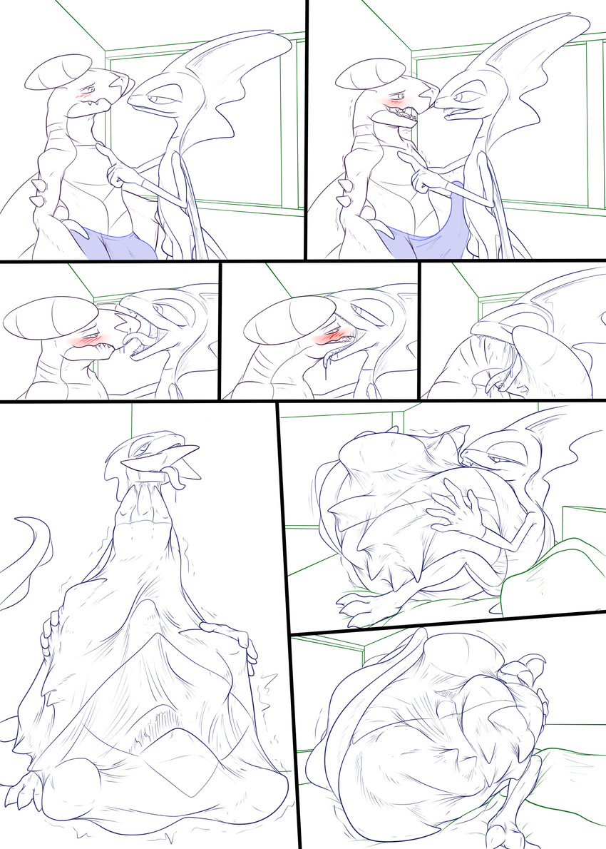abdominal_bulge ambiguous_gender anthro aroused back_to_wall balls bed bedroom belly belly_rub big_balls big_belly big_bulge big_penis big_tail blush bodily_fluids bottomwear bulge clothed clothing curled_up detailed_bulge drooling duo endosoma erection eyes_closed face_imprint face_lick feeding_partner feet feral finger_on_chest flirting flirting_look french_kissing furniture genitals gesture glk groan groaning_belly gulp_(sound_effect) half-closed_eyes hand_on_belly head_first head_imprint huge_balls huge_belly huge_bulge huge_penis hyper hyper_belly imprint inside kissing leaning leaning_in leaning_on_wall licking looking_into_mouth looking_pleasured lying male male/male male_pred moan mouth_shot muffled muffled_moaning muffled_sounds narrowed_eyes neck_bulge null null_bulge on_bed open_mouth oral_vore penis predator/prey prey_imprint prey_outline revealing_outfit safe_vore saliva same_size_vore seductive shaking shivering shorts sitting sitting_on_bed size_difference skimpy slurping smaller_pred sofa soft_vore spread_legs spreading squirming stretchy_belly struggling struggling_prey submissive submissive_anthro submissive_male suggestive suggestive_gesture sultry_gaze swallowing tail teasing tight_belly tight_bottomwear tight_bulges tight_clothing tight_shorts tight_underwear tongue tongue_out underwear vore vore_sequence whimper willing_prey conditional_dnp samagthrav2 mythology nintendo pokemon tencent inteleon_(bjdadcs) tame aquatic fish garchomp generation_1_pokemon generation_2_pokemon generation_4_pokemon generation_8_pokemon inteleon legendary_pokemon lizard mythological_creature mythological_scalie pokemon_(species) reptile scalie shark absurd_res comic digital_media_(artwork) hi_res