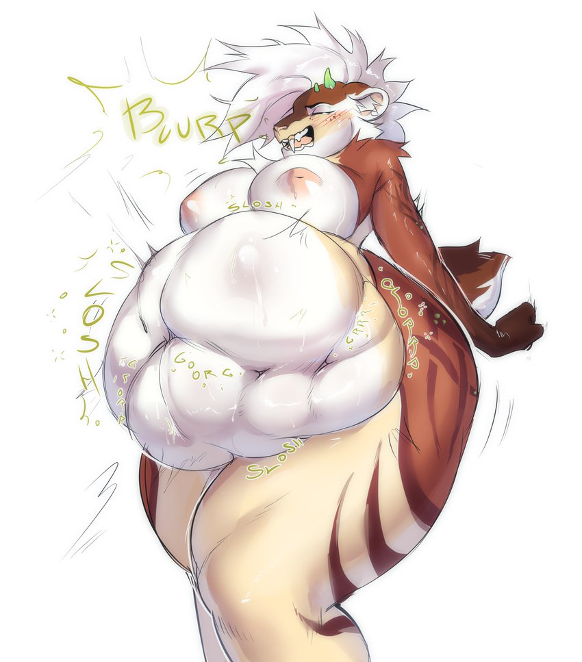 anthro belly breasts bulge burping female female_pred nipples sloshing_belly vore dodosh felid feline mammal pantherine absurd_res hi_res