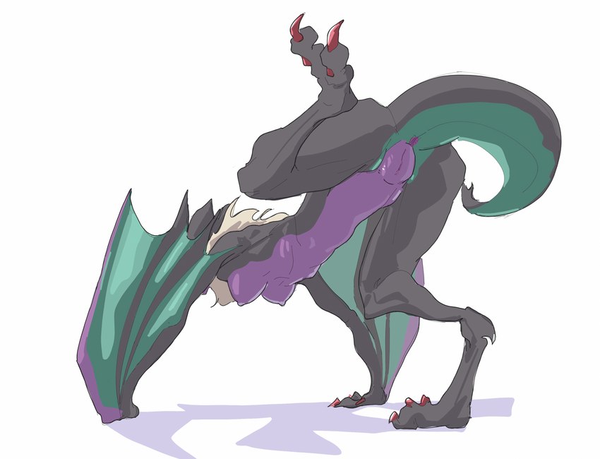 all_fours anus black_body breasts busty_feral claws female feral genitals membrane_(anatomy) membranous_wings nipples non-mammal_breasts non-mammal_nipples one_leg_up purple_body pussy raised_leg rear_view solo toe_claws winged_arms wings yamabat nintendo pokemon generation_6_pokemon noivern pokemon_(species) scalie hi_res