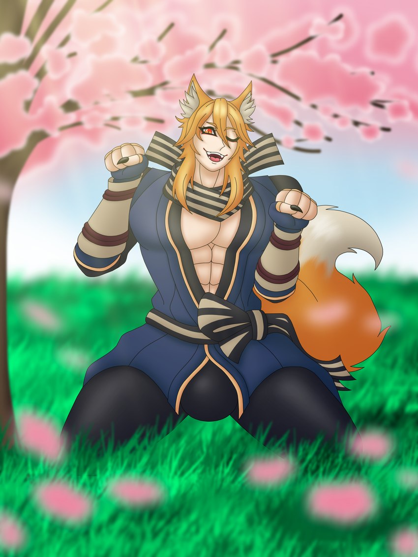 big_pecs bulge claws clothed clothing eyelashes fluffy fluffy_ears fluffy_tail fox_ears fur hair long_hair male muscular muscular_male orange_body orange_fur orange_hair partially_clothed paw_pose pecs pose scarf solo tail thick_eyelashes thick_thighs ahegarou fire_emblem fire_emblem_fates fire_emblem_heroes nintendo kaden_(fire_emblem) animal_humanoid canid canid_humanoid canine canine_humanoid fox_humanoid human humanoid mammal mammal_humanoid 3:4 absurd_res hi_res