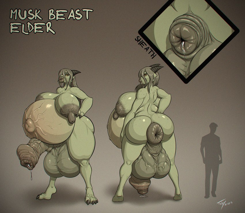 animal_genitalia anthro anus areola backsack balls belly big_anus big_balls big_belly big_breasts big_penis biped bodily_fluids breasts butt claws foreskin genital_fluids genital_raphe genitals gynomorph hair half-erect horn huge_anus huge_balls huge_belly huge_breasts huge_penis hybrid_genitalia hybrid_penis hyper hyper_balls hyper_genitalia hyper_penis intersex medial_ring multiple_pregnancies nipples penis perineal_raphe perineum precum pregnant pregnant_anthro pregnant_gynomorph pregnant_intersex puffy_anus raphe_(anatomy) scrotal_raphe sheath solo text toby_art musk_beast_(evol) scalie english_text hi_res