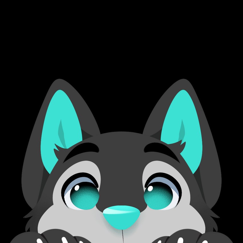 anthro black_body black_ears black_fur blue_body blue_eyes blue_fur blue_inner_ear blue_nose eyebrows fur grey_body grey_fur male multicolored_body multicolored_fur simple_background solo transparent_background feve canid canine mammal 1:1 2021 alpha_channel headshot_portrait icon portrait