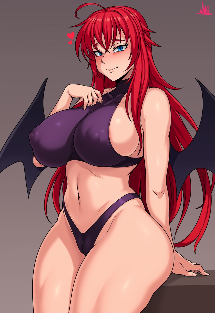 big_breasts breasts camel_toe clothing female hair membrane_(anatomy) membranous_wings not_furry panties red_hair solo underwear wings jmg rias_gremory humanoid winged_humanoid absurd_res hi_res tagme