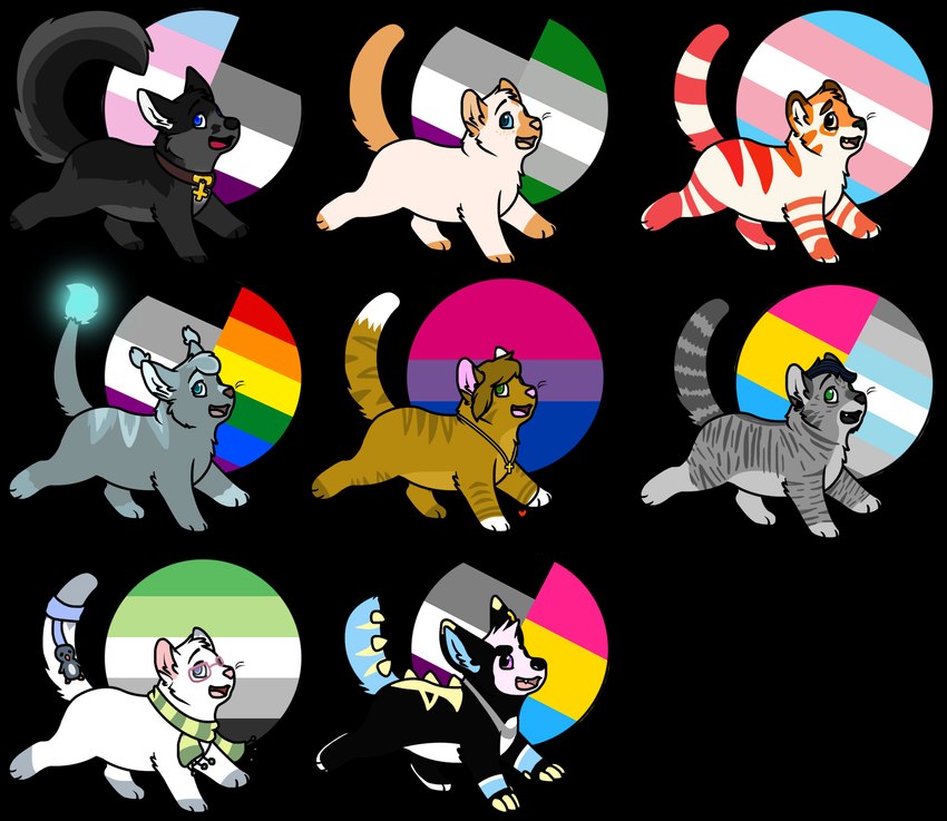 accessory aromantic_pride_colors asexual_pride_colors bisexual_pride_colors black_body black_eyebrows black_fur black_nose black_tongue blue_eyes blue_hair blue_inner_ear blue_markings blue_sclera bracelet brown_body brown_collar brown_ear_tips brown_eyebrows brown_fur brown_hair brown_nose claws clothing collar collar_tag cross cross_collar_tag cross_necklace demiboy_pride_colors digitigrade dipstick_ears dipstick_tail ear_markings ear_tuft eyebrows eyelashes eyewear feral feral_with_hair freckled_face freckles fur furgonomics glasses glowing glowing_tail grayromantic_pride_colors green_eyes green_scarf grey_body grey_ear_tips grey_fur grey_inner_ear grey_tail_tip grey_tongue hair head_tuft jewelry lgbt_pride lightning_bolt_marking markings multicolored_ears necklace open_mouth open_smile orange_body orange_fur pansexual_pride_colors pattern_clothing pattern_scarf pawpads pink_eyewear pink_glasses pink_nose pink_tongue pride_colors purple_eyes rainbow_pride_colors raised_tail rectangular_glasses red_body red_fur red_tongue scarf simple_background six-stripe_rainbow_pride_colors smile snout sparkles sparkling_eyes striped_body striped_clothing striped_fur striped_markings striped_scarf striped_tail stripes tail tail_accessory tail_markings tail_tuft tailband tan_inner_ear tan_nose tan_tongue tongue transgender_pride_colors transparent_background tuft wearing_glasses whiskers white_body white_fur white_inner_ear white_tail_tip yellow_claws yellow_ear_tips yellow_markings yellow_spikes yellow_stripes sebdoggo ice_(icedog_mcmuffin) american_shorthair canid canine domestic_cat felid feline felis hybrid lynx mackerel_tabby mammal pantherine ragamuffin_cat tiger 2016 adobe_photoshop_(artwork) alpha_channel digital_drawing_(artwork) digital_media_(artwork) flat_colors hi_res multiple_images