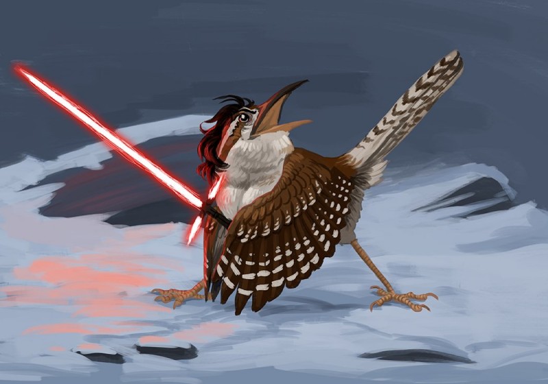 4_talons 4_toes action_pose alternate_form ambiguous_gender anisodactyl avian_feet banded_tail_feathers beak belly biped black_beak black_hair brown_beak brown_body brown_feathers brown_markings brown_tail_feathers brown_wings crossguard_lightsaber dark_hair dark_markings detailed_background feathered_wings feathers feet feral feral_holding_object feral_with_hair feralized grey_body grey_feathers grey_tail_feathers hair holding_melee_weapon holding_object holding_weapon humor light_markings lightsaber looking_aside looking_up markings melee_weapon monotone_hair multicolored_beak multicolored_body multicolored_feathers multicolored_tail_feathers multicolored_wings open_mouth outside plantigrade pose prehensile_wings pun red_beak red_lightsaber scutes snow solo tail tail_feathers tail_markings talons tan_beak tan_scutes tan_talons toes two_tone_wings weapon white_belly white_body white_feathers white_markings white_tail_feathers white_wings wide_stance wing_markings wings hibbary star_wars kylo_ren avian bewick's_wren bird certhioid wren 2018 digital_media_(artwork) digital_painting_(artwork) painting_(artwork)