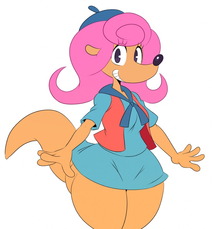 anthro big_butt black_nose butt clothed clothing female hair looking_at_viewer pink_hair simple_background smile solo thick_thighs toony white_background wide_hips sssonic2 camp_lazlo cartoon_network patsy_smiles herpestid mammal mongoose yellow_mongoose 2017 hi_res