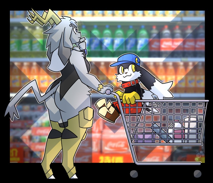 :3 anthro big_butt black_body black_fur bottle butt cereal_box container countershade_fur countershading detergent duo female fur grey_body grey_fur hooves male photo_background shopping_cart size_difference smile text thick_thighs white_body white_countershading potoobrigham bandai_namco klonoa_(series) pseudoregalia klonoa sybil_(pseudoregalia) bovid caprine domestic_cat felid feline felis goat hybrid lagomorph leporid mammal rabbit 2023 alpha_channel crossover english_text hi_res photography_(artwork)