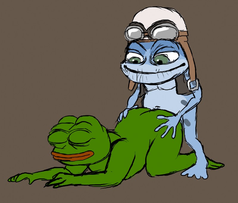 ambiguous_gender anal anal_penetration anthro anthro_on_anthro aviator_cap duo eyewear goggles male male/ambiguous penetration sex simple_background what unknown_artist jamster crazy_frog pepe_the_frog amphibian meme