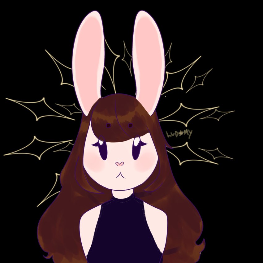 anthro black_background brown_hair clothed clothing female hair long_hair simple_background solo sparkles ludamy lagomorph leporid mammal rabbit 1:1 bust_portrait digital_media_(artwork) portrait