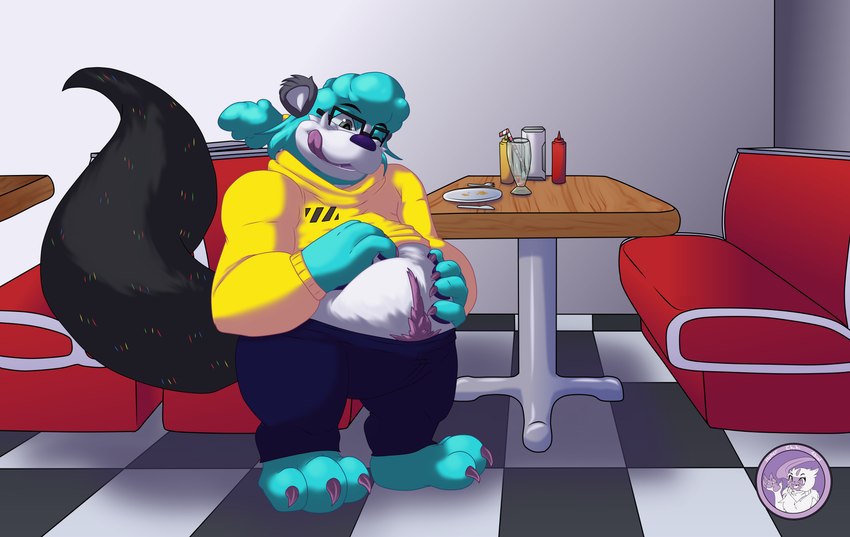 belly diner eating holding_belly obese overweight restaurant shake slightly_chubby binto binturong mammal viverrid absurd_res hi_res